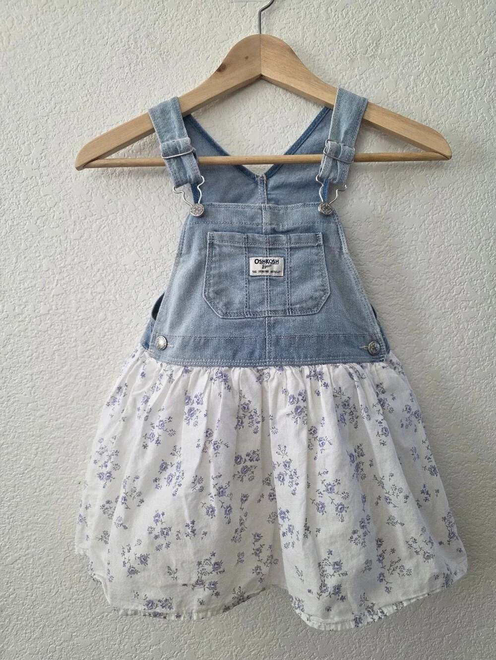 OshKosh B'gosh Vestbak Denim Bib Dress Floral Skirt 4T
